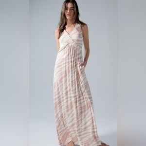 SOMA V-Neck Twist Maxi Bra Dress Meander Sea Stripe Adobe Size Large